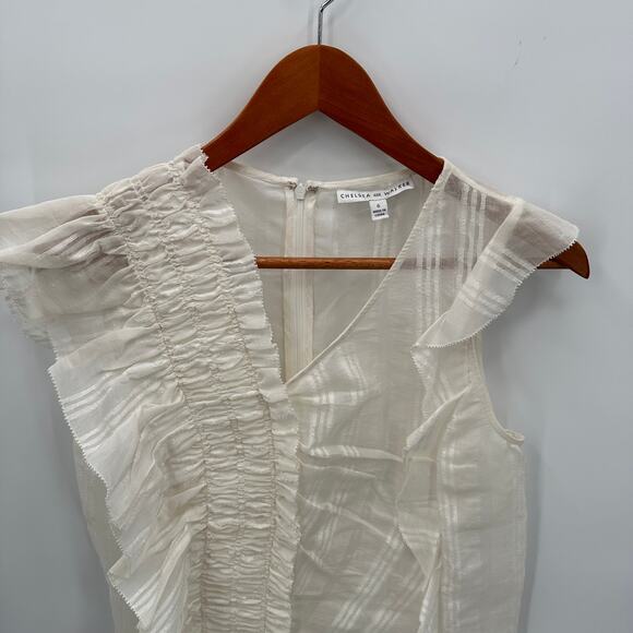 CHELSEA & WALKER NWT Ivory Cotton Silk Blend Bush Ruffle Top Blouse // 6 - Picture 5 of 15